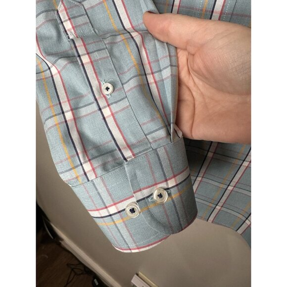 Untuckit Dalem WF Button Up Shirt Size Large Long Sleeve Plaid Preppy Blue - Picture 5 of 9